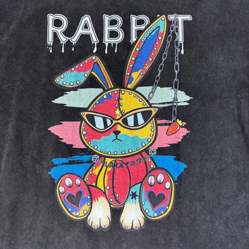 Laixton Graphic T-Shirt Mens XL Black Excellent Acid Wash Punk Rabbit Streetwear - Picture 2 of 6